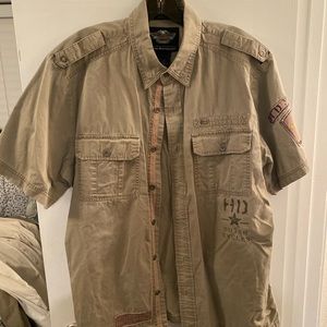 Light Army Green Short Sleeve Harley Davidson Button Down
